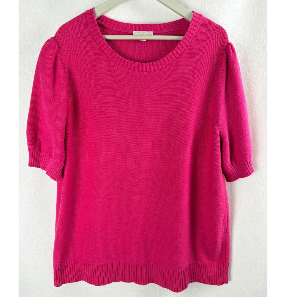 Loft Outlet Womens XXL Pink Short Sleeve Puff Shoulder Cotton Knit Sweater Top